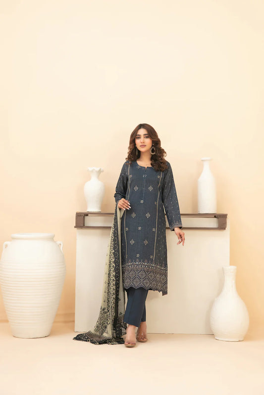 Tawakal Premium Lawn Suit with Chiffon Dupatta - Olive Grey