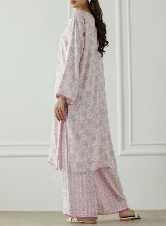 Orient Embroidered Cambric Suit - Coral Mist