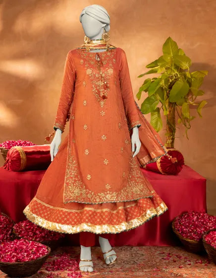 J. Embroidered Cotton Suit - Sky Leaf